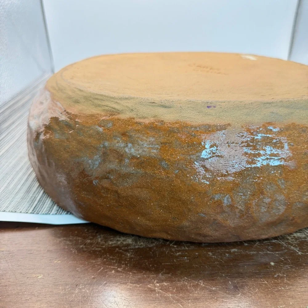 Signed Studio Pottery Terracotta Bowl Handcrafted Rustic Organic 12 inch Brown